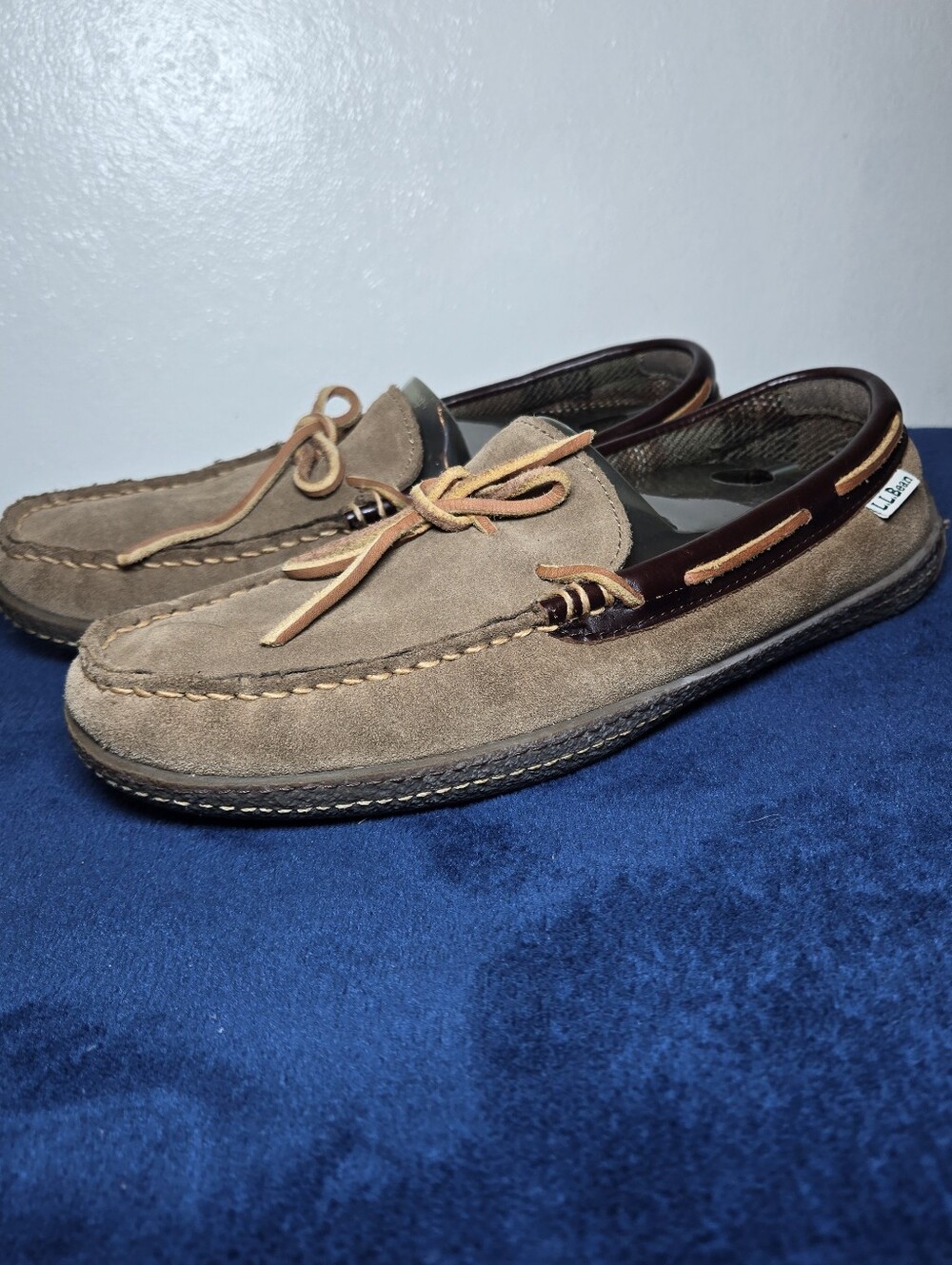 L.L.Bean Handsewn Flannel Lined Leather Moccasin Slipper Brown Mens Size 7